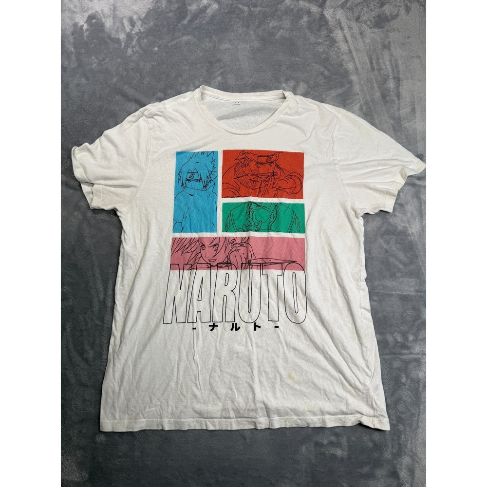 Old Navy Naruto T Shirt Mens Large White Graphic Print Relaxed Fit Crew Neck